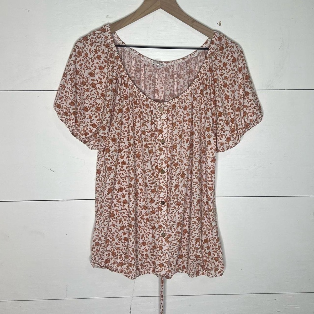 Naif • Floral Short Sleeve Elastic Waist Blouse Size XL